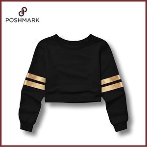 Mirawise Women's Cropped Sweatshirt Long Sleeve Champagne Gold Stripe Crop Top
